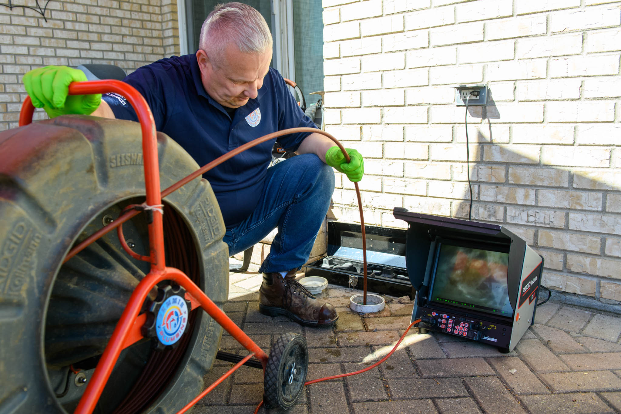 Sewer Line Camera Inspection. Plumbing System Inspection being performed in a Lemont IL home