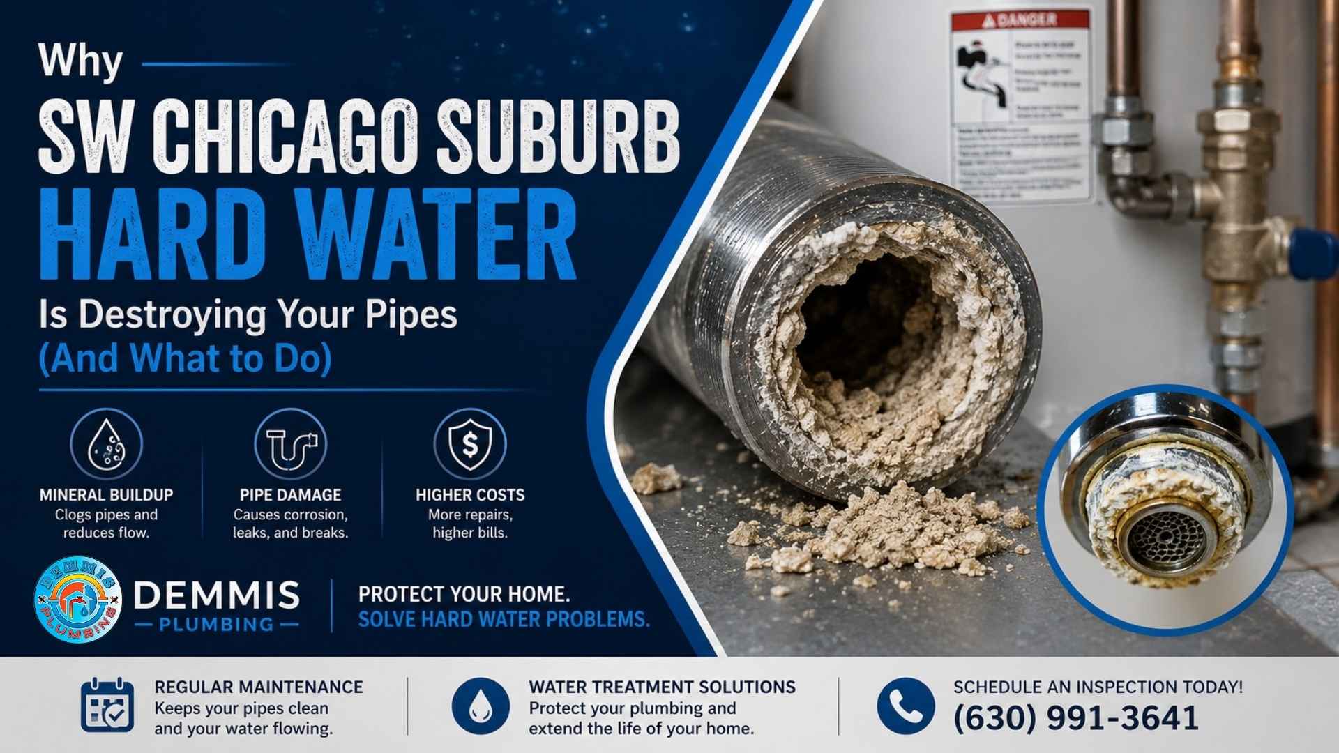 hard water plumbing mineral buildup inside residential pipe